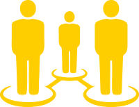 Icon drei Personen die miteinander verbunden sind.