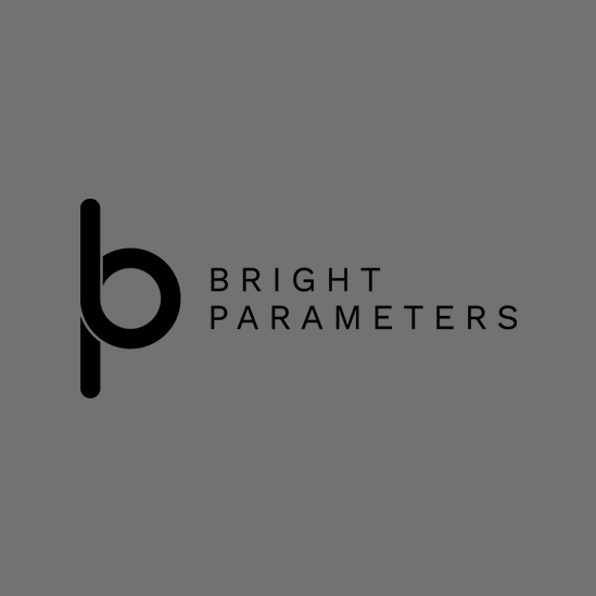 Das Logo von Bright Parameters in schwarz, ist auf einem grauen Hintergrund platziert.